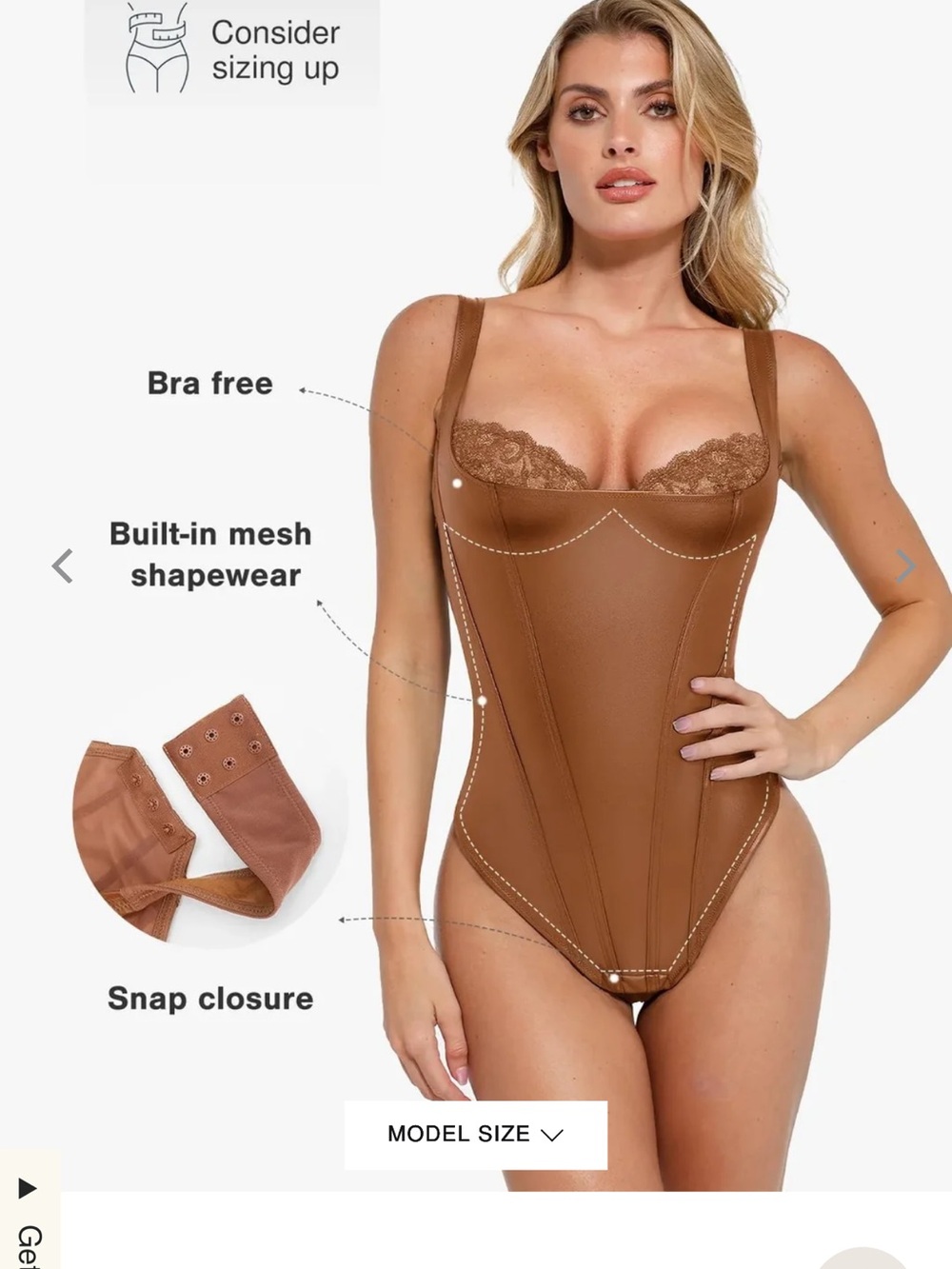 Popilush Faux Leather Brown Corset Bodysuit
